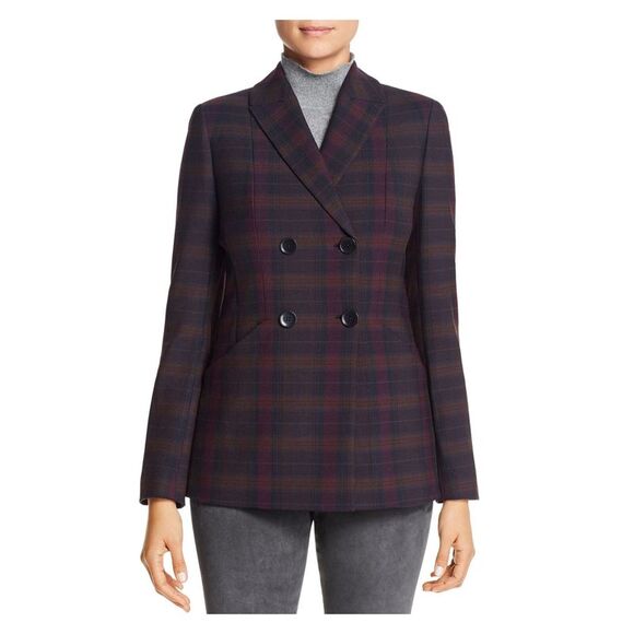 VERSACE Womens White Pocketed Fringed Button Closure Padded Shoulders Plaid Wear To Work Blazer Jacket main image 0